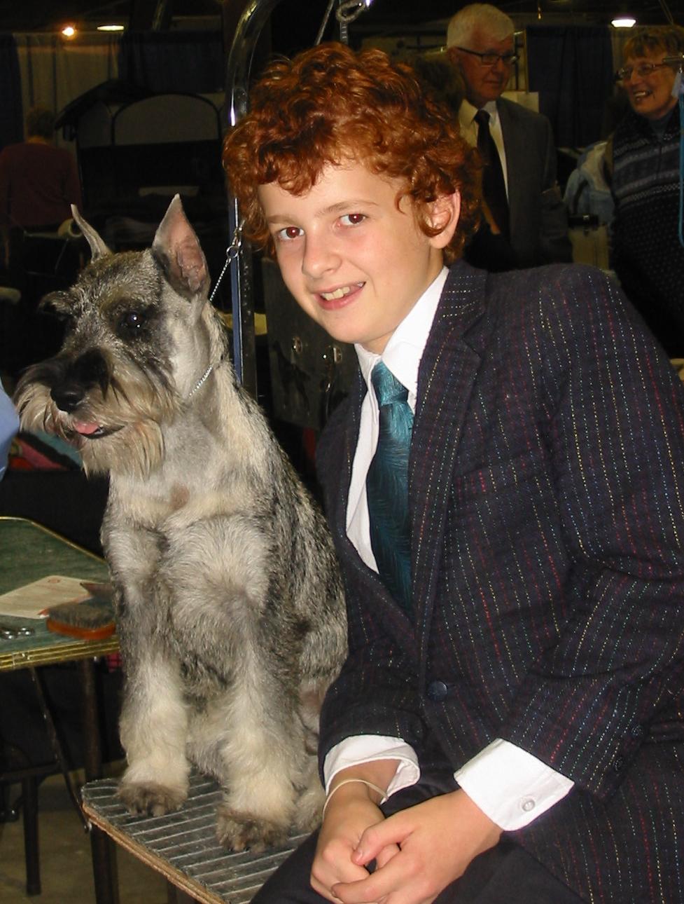 Grandson Drew and Izzy waiting to go in the show ring.